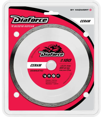 Диск алмазный 180х25,4/22,23х6x2,5 влажный рез DIAFORCE CERAM (503180X); 11615015