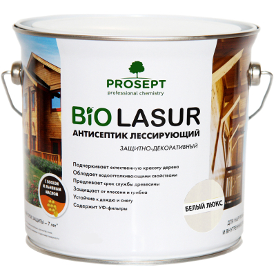 Антисептик деревозащитный декоративный PROSEPT BiO LASUR белый люкс 2,7 л 032-2; 11612142
