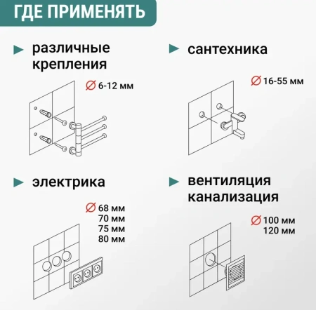 Коронка алмазная по керамике 10 мм трехгранный хвостовик VIRA 559514; УТ-00000200