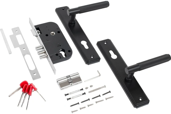 Замок врезной матовый черный 5 ключей с фалевыми ручками БУЛАТ ФЕРОНА ЗВ4-3.70.02.02; 11614761