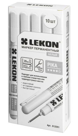Маркер перманентный 0,5мм удлиненный наконечник белый LEKON Pika 012591; 11614370