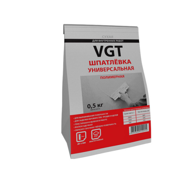 Шпатлевка VGT универсальная полимерная сухая для наружных и внутренних работ