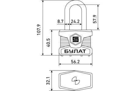 Замок навесной 5 ключей d-9 мм сталь БУЛАТ ВС 0150-01 ПЛ; 11614678