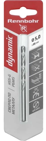 Сверло по металлу ЦХ 9,0х125мм, HSS-G Р6М5, 1шт/уп RENNBOHR DYNAMIC CARD (675090); 11614562