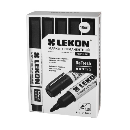 Маркер перманентный 3мм заправляемый черный LEKON ReFresh 012083; 11614366