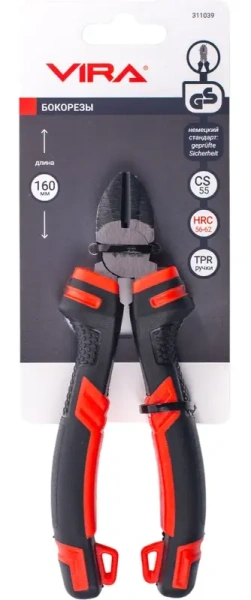 Бокорезы для проводов усиленные 160 мм 6 дюймов, сталь CS 55,  2К ручка VIRA 311039; УТ-00000322