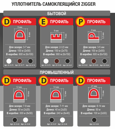 Уплотнитель P-профиль 9х5,5мм белый, 100м ZIGGER 06-16-82; 11614008