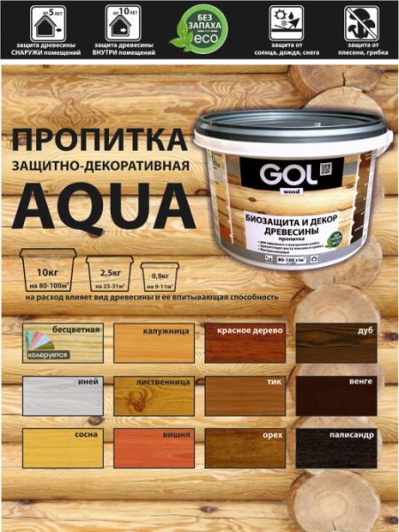 Пропитка защитно-декоративная GOL wood  орех