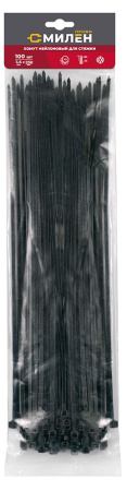 Хомуты нейлоновые для стяжки 3,6х250мм, черные 100 штук Милен 143537; 11615179