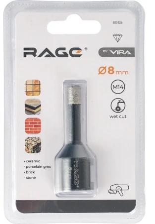 Коронка алмазная 8 мм по керамограниту для УШМ, сухое сверление RAGE 559526;  УТ-00000227
