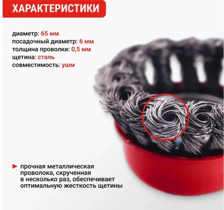 Щетка для УШМ чашка М14 крученая 65 мм VIRA, 576065; УТ-00000324