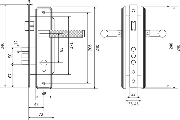 Замок врезной матовый никель 5 ключей с фалевыми ручками БУЛАТ ФЕРОНА ЗВ4-3.02.08; 11614767