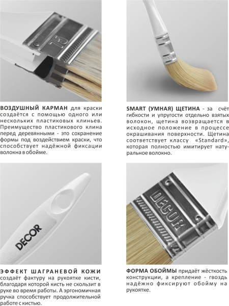 Кисть White Edition STANDARD универсальная 50х15мм, светлая щетина DECOR 700-050; 11606352