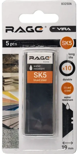 Лезвия для ножей трапециевидные воронённые 18 мм 5 шт. RAGE 832506; УТ-00000299