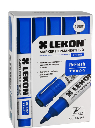 Маркер перманентный 3мм заправляемый синий LEKON ReFresh 012063; 11614368