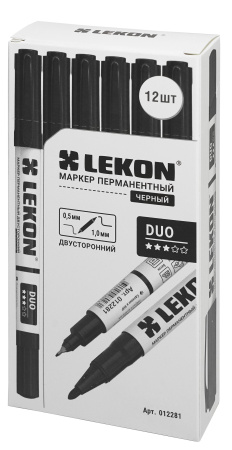 Маркер перманентный двухсторонний черный 0,5-1мм LEKON DUO 012281; 11614363