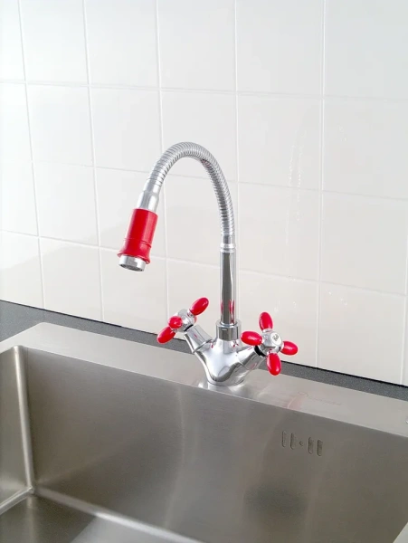 Смеситель для кухни с высоким гибким изливом красный  ЭВЕРЕСТ В58-071С; 11598160