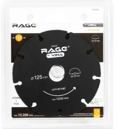 Диск отрезной универсальный для УШМ 125 мм дерево, пластик, алюминий RAGE 594325; УТ-00000194
