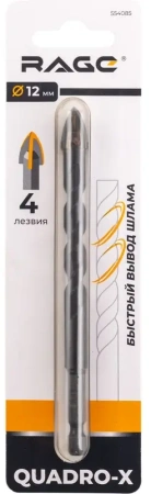 Сверло по стеклу и керамике 12 мм Quadro-X HEX копьевидное, спиральное RAGE 554085; УТ-00000379