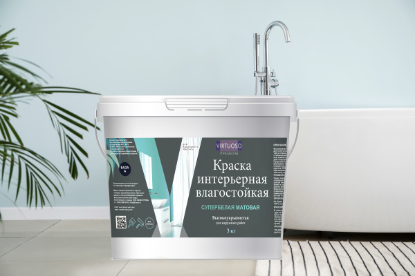 Краска влагостойкая интерьерная супербелая матовая  VIRTUOSO PREMIUM база А