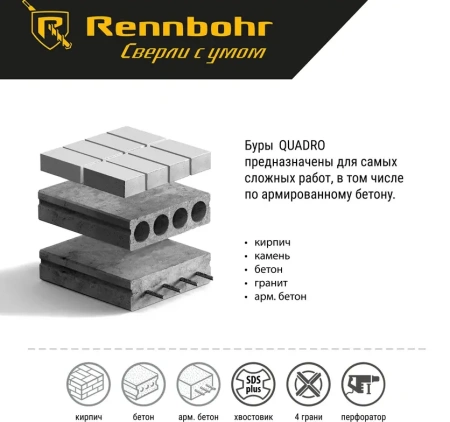 Бур SDS+ 4 грани 10x600мм Rennbohr Quadro (511060); 11615181