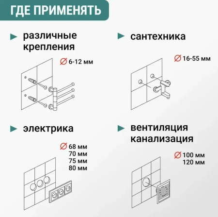Коронка алмазная по керамике 68 мм трехгранный хвостовик VIRA 559509; УТ-00000223
