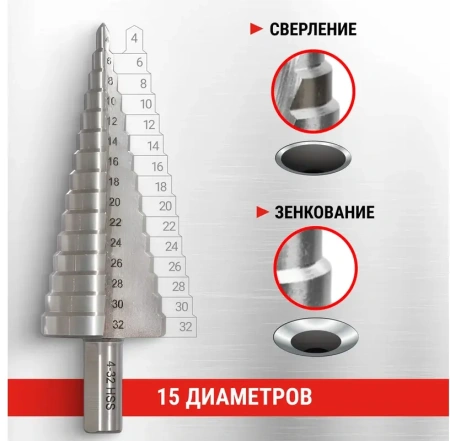 Сверло ступенчатое с трехгранным хвостовиком 4-32 мм VIRA 551432; УТ-00000254