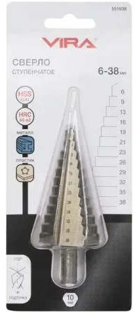Сверло ступенчатое с трехгранным хвостовиком 6-38 мм VIRA 551638; УТ-00000255