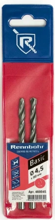 Сверло по металлу ЦХ 4,5х80мм 2шт/уп  HSS-R  Р6М5К5 RENNBOHR BASIC (460045); 11614234