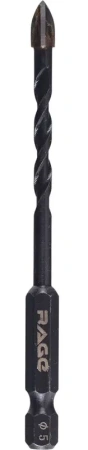 Сверло по стеклу и керамике 5 мм Quadro-X HEX копьевидное, спиральное RAGE 554081; УТ-00000375