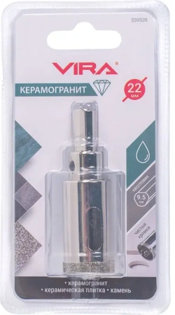 Коронка алмазная по керамике 22 мм трехгранный хвостовик VIRA 559539; УТ-00000203
