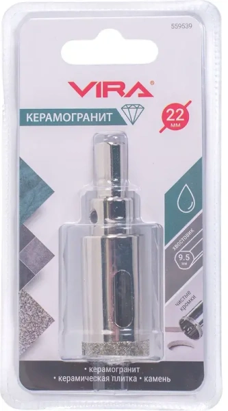 Коронка алмазная по керамике 22 мм трехгранный хвостовик VIRA 559539; УТ-00000203