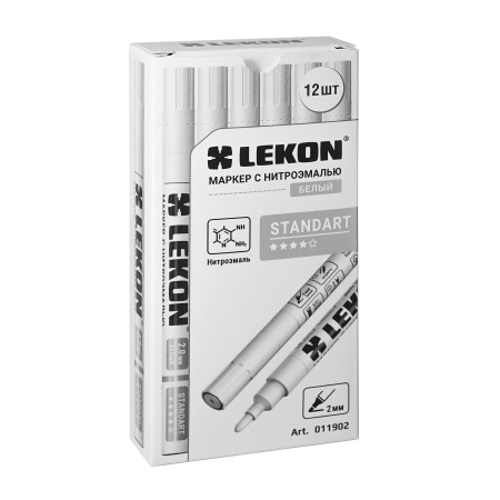 Маркер с нитроэмалью 2мм белый LEKON Standart 011902; 11614380