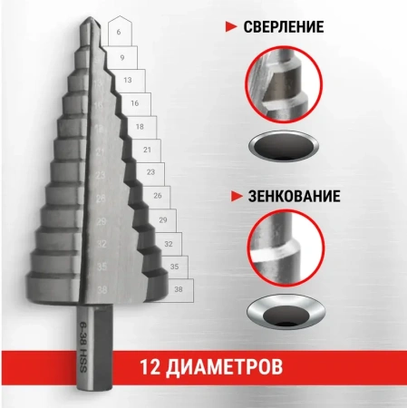Сверло ступенчатое с трехгранным хвостовиком 6-38 мм VIRA 551638; УТ-00000255