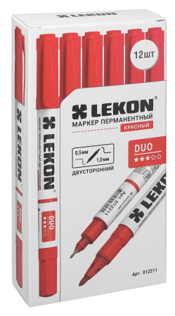 Маркер перманентный двухсторонний красный 0,5-1мм LEKON DUO 012211; 11614364