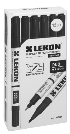 Маркер перманентный двухсторонний черный 0,5-1мм LEKON DUO 012281; 11614363