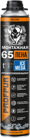 Пена PROFPUR ICE MEGA -18С 65С проф.зимняя, 870мл/1000г  01-02-22; 11604395