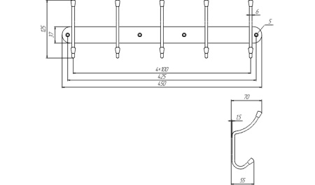 Вешалка настенная на планке 5 двойных крючка черный (Балаково) DOMART; УТ-00000060