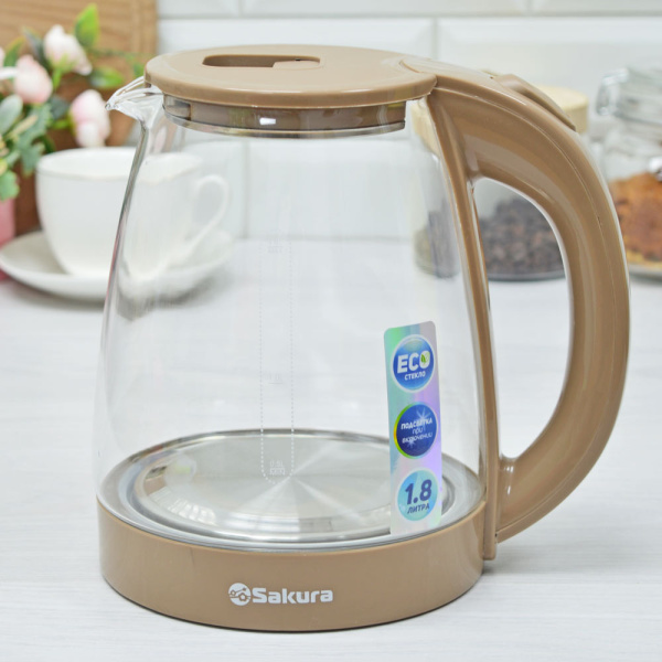 Чайник электрический дисковый 1,8л стекло + коричневый SAKURA SA-2734С; 11613094