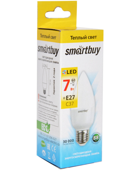 Лампа светодиодная LED-свеча С37 7,0Вт 220В Е27 3000К (теплый свет); 11598107