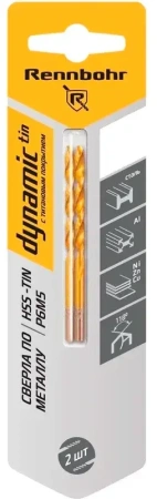 Сверло по металлу ЦХ 4,5х80мм, HSS-TIN Р6М5, 2шт/уп RENNBOHR DYNAMIC-TIN (667045); 11614919