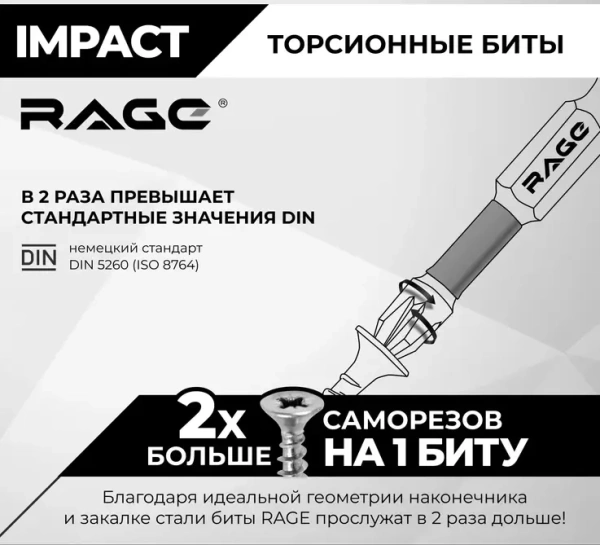 Биты торсионные S2 PZ2 x 50 мм 2 шт RAGE 554123; УТ-00000236