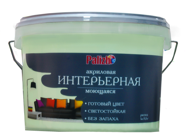 Краска PALIZH акриловая интерьерная моющаяся №306 мохито  3,7 кг; 11605597