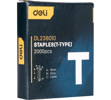 Скобы для степлера Тип T  (10 х 2 х 1,2мм) 2000 шт Deli DL238010; 11612775