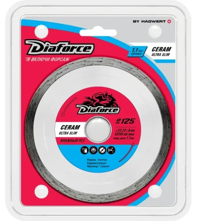 Диск алмазный 125х22,23х10x1,1 мм ультратонкий влажный рез DIAFORCE CERAM ULTRA SLIM STRONG (514125UF); 11613701