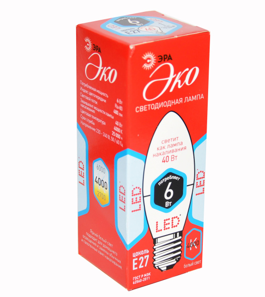 Лампа светодиодная LED-свеча В35 6.0Вт, Е27, 840 4000К (дневной свет); 11594723