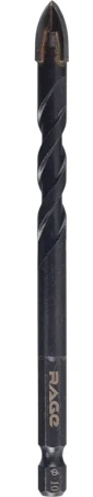 Сверло по стеклу и керамике 10 мм Quadro-X HEX копьевидное, спиральное RAGE 554084; УТ-00000378