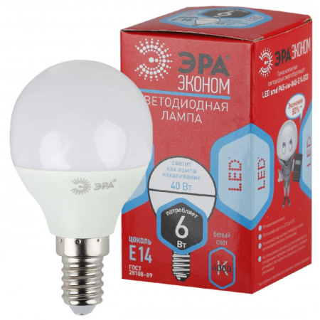 Лампа светодиодная LED-шар Р45 6.0Вт, Е14, 840К  (дневной свет); 11605330