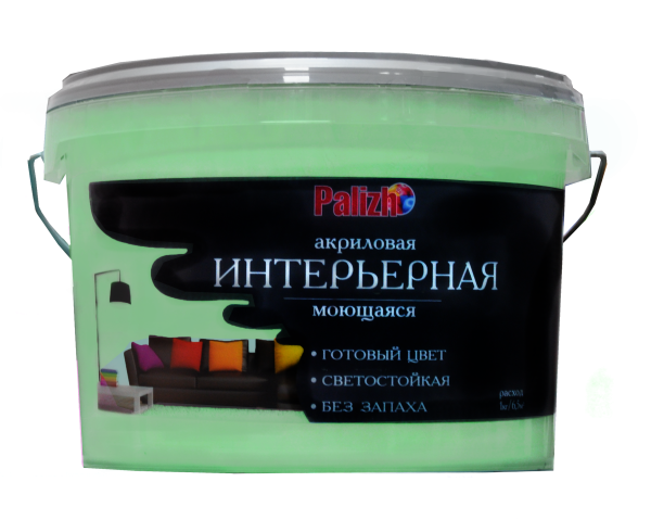 Краска PALIZH акриловая интерьерная моющаяся №305 зеленый чай 3,7 кг; 11605596