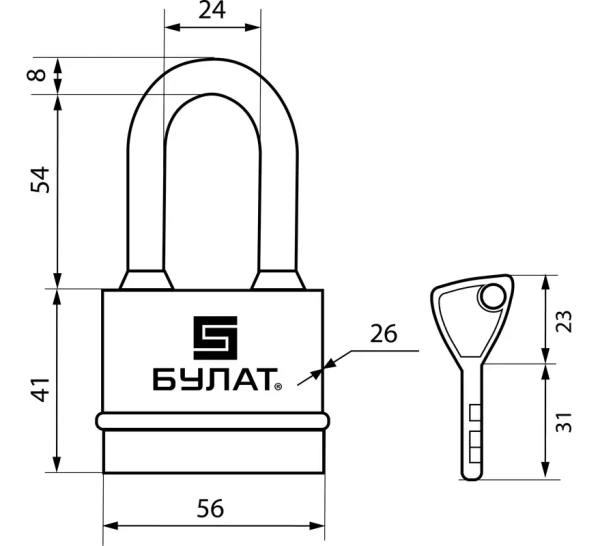 Замок навесной 5 ключей d-8 мм всепогодный ВС 3-Н55-01 ПЛ БУЛАТ; 11614536